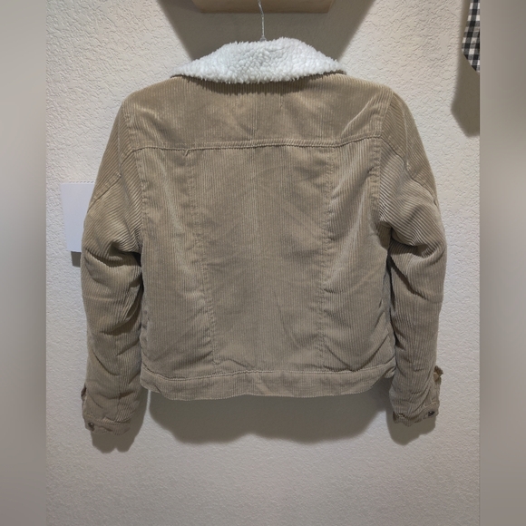 NWOT, XS, corduroy bomber jacket w/ polyester & faux sherling lining, cream/tan - Picture 3 of 5